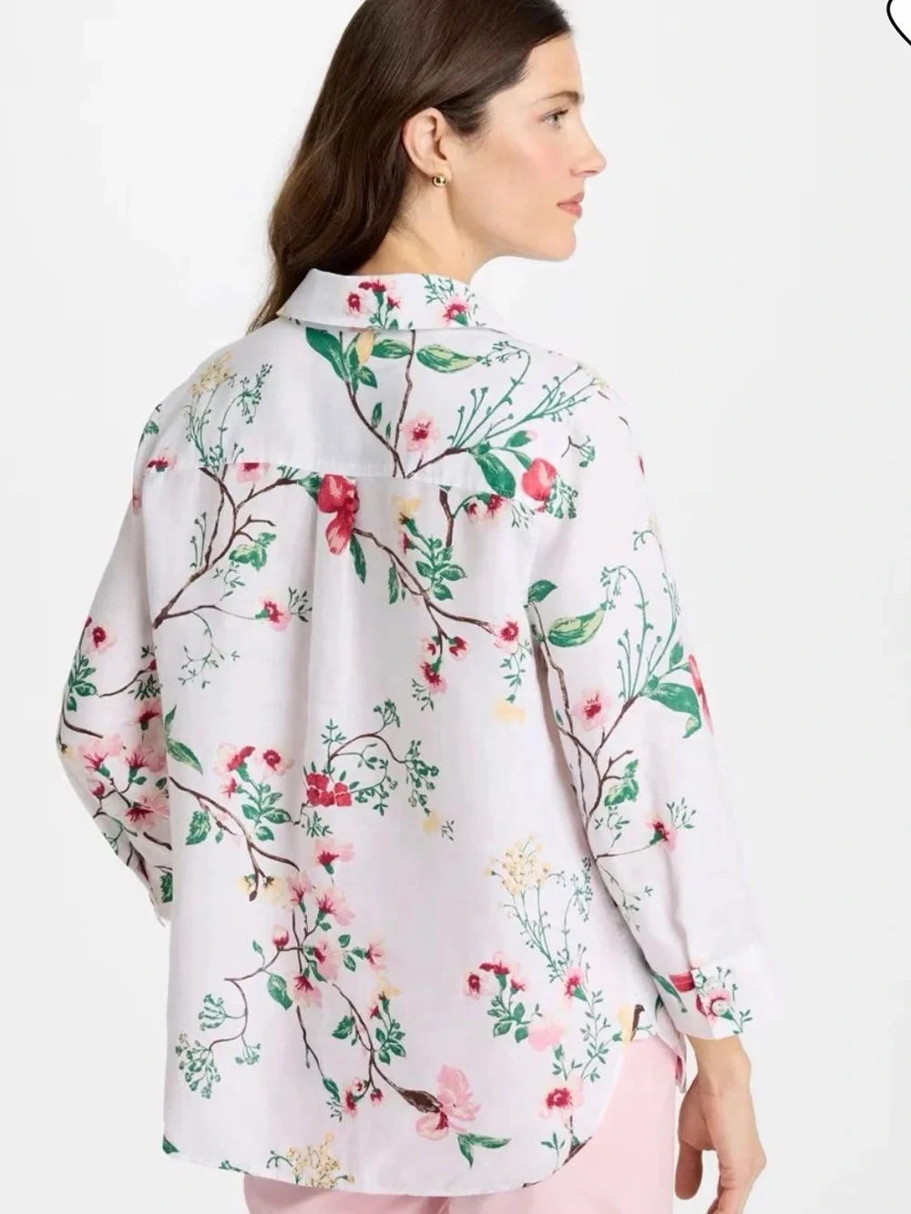 Chicos No Iron Kyoto Bloom 100% Linen Shirt Cuffed 3/4 Sleeve Top, Size 1, M